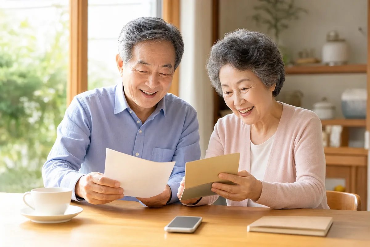 기초연금 수급자격 2026 확인을 위해 서류와 통장을 함께 살펴보는 노부부