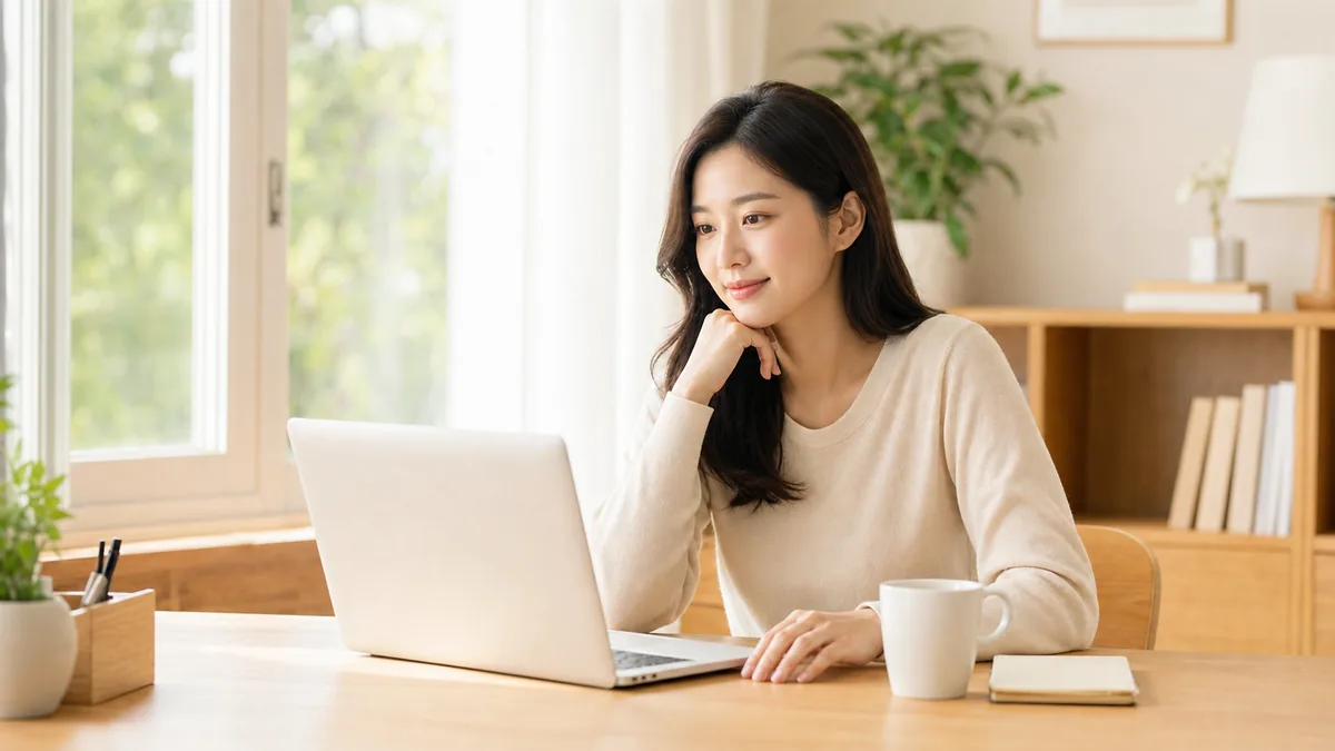 털린 내 정보 찾기로 계정 유출 여부를 확인하는 모습 — 햇살 드는 책상에서 노트북을 보는 장면