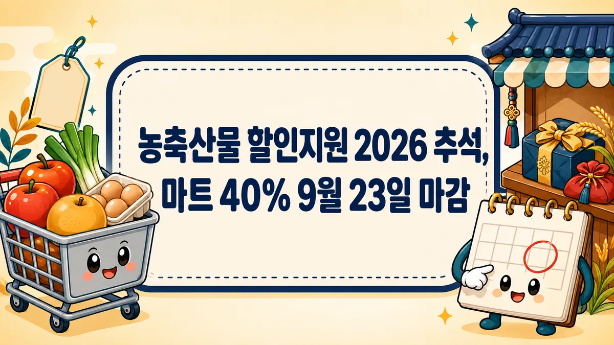 농축산물 할인지원 2026 추석, 마트 40% 9월 23일 마감과 상품권 혜택 날짜 총정리 농축산물 할인지원 2026 추석, 마트 40% 9월 23일 마감과 상품권 혜택 날짜 총정리