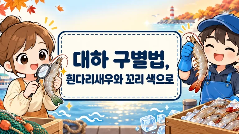 대하 구별법, 흰다리새우와 꼬리 색으로 가르고 익힌 뒤엔 이마뿔을 본다